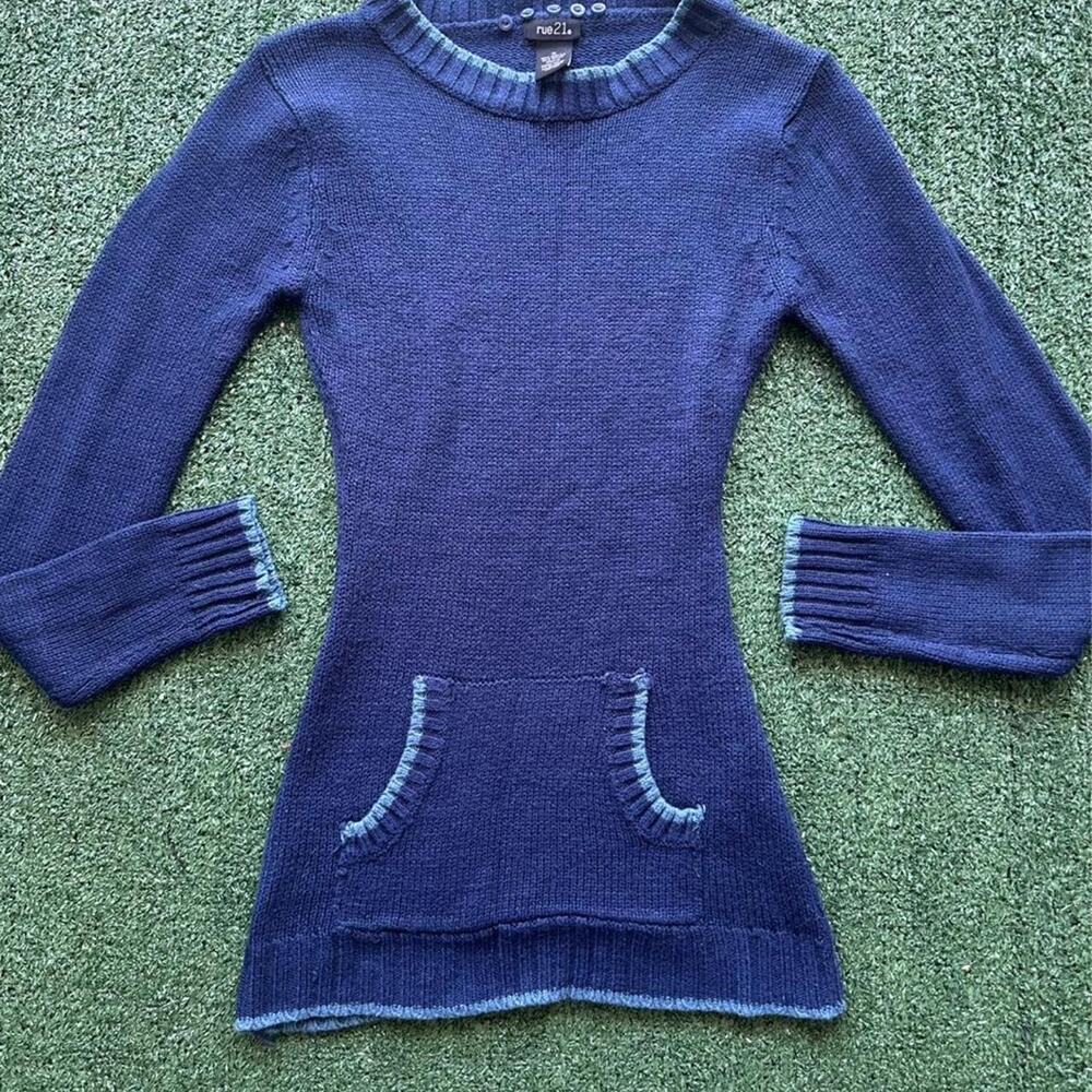 y2k vtg rue21 blue knit sweater top/ mini dress